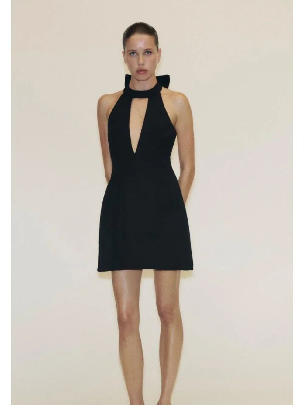 Zara Womens Halter Neck Mini Dress Size M Black Cutout Open Back 4661/226 NWT